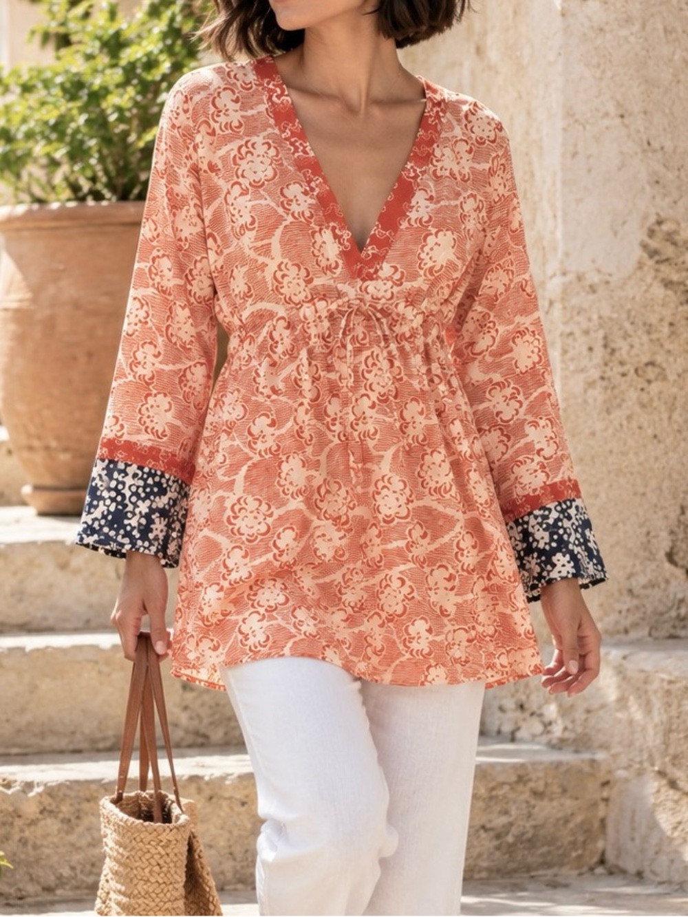 HIHO Bitter End Yacht Club Cotton Kurta Tunic Coral Floral Resort NWT S